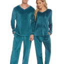 Ekouaer Couples Matching Pajamas Sets Velvet PJs Set for Men and Women Velour Long Sleeve Sleepwear S-XXL