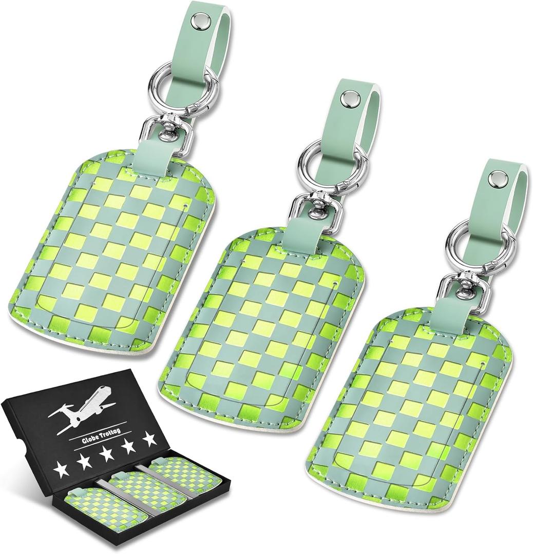 Luggage Tags for Suitcases Travel Accessories: Leather Luggage Tag 3 Pack TSA Approved Airplane Travel Essentials for Women, Bag Tags for Luggage Long Flight Must Haves Travels Gift Airport Essentials, mint green