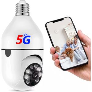 5G WiFi Light Bulb Security Camera for Outdoor, 1080P Safe Cam 360 Light Socket Security Camera with 2-Way Talk, Smart Motion Detection Night Vision