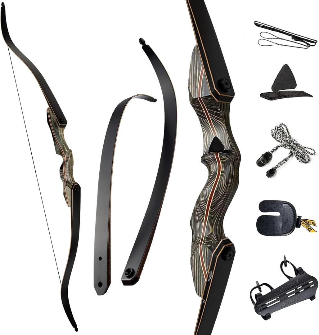 Deerseeker Outdoor 60" Takedown Recurve Bow Set Traditional Wooden Bow with Laminated Limbs Right & Left Hand for Adults & Youth Archery Hunting Target Practice 20-60lbs (Coyote)