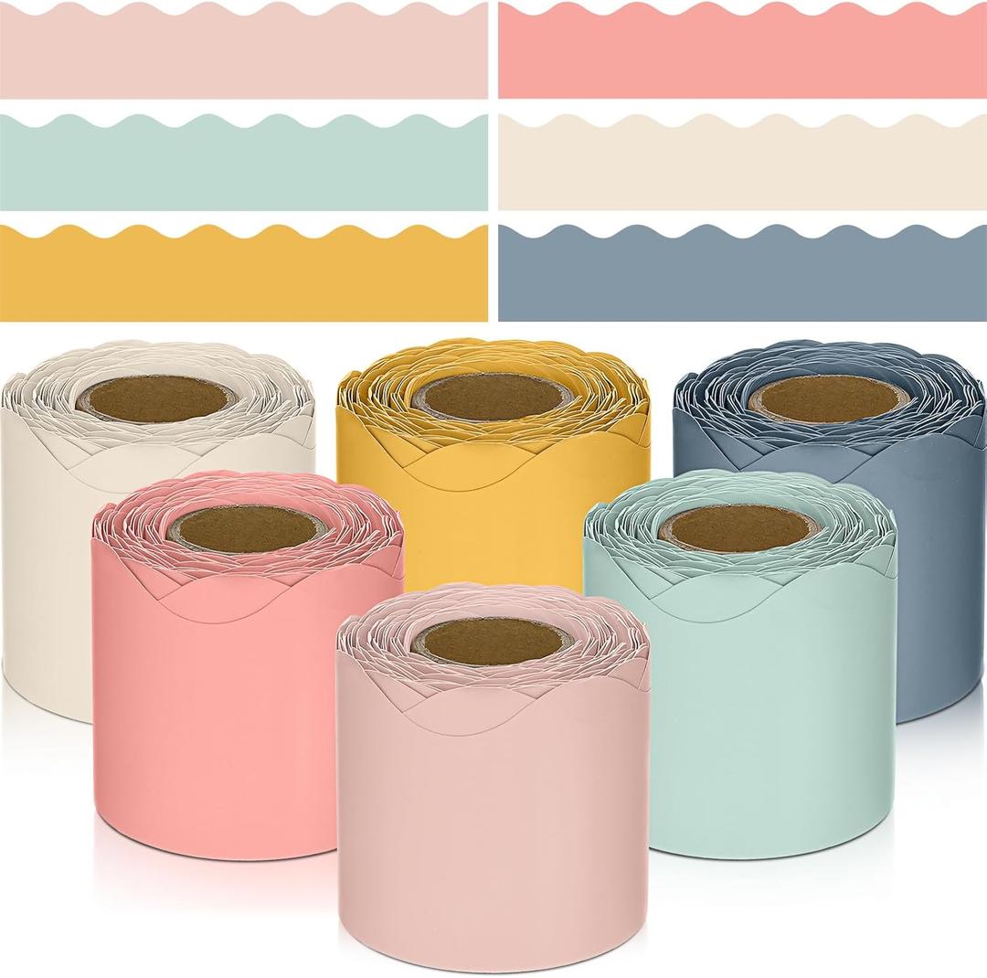 TaoBary 6 Rolls 196.8 ft Colorful Classroom Bulletin Board Borders Scalloped Trim Summer Bulletin Board Decorations for School Whiteboard Cork Poster Chalkboard Wall(Hippie Boho Color,196.8 ft)