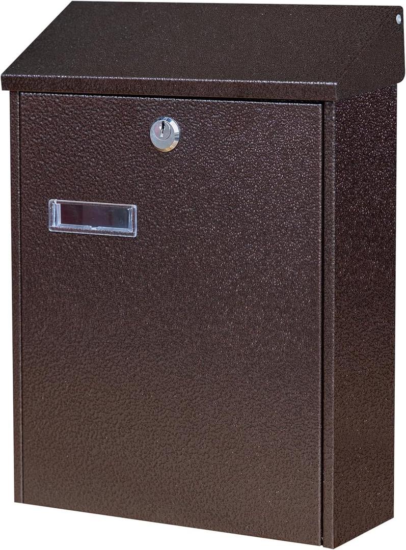Wall-Mount Mailbox, Mailbox for Outside with View Window, Weatherproof Metal Drop Box, 12.4 x 9 x 3.35 in, Black Bronze