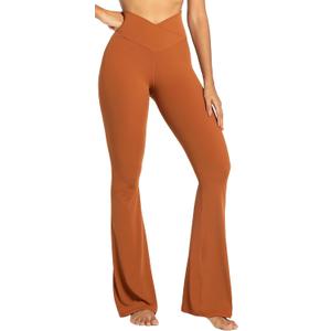 Sunzel Flare Leggings, Crossover Yoga Pants with Tummy Control, High-Waisted and Wide Leg (Medium, Coffee)