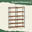 Huuger 6 Tier Bookshelf, Corner Bookshelf with 12 Open Shelves and Raised Baffle, 47.2 Inch Straight Wide Bookcase with Metal Frame and Wooden Board, Adjustable Feet, Rustic Brown