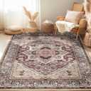 BESTSWEETIE 5x7 Area Rugs for Living Room Washable Non Slip Carpet Low Pile Soft Vintage Print Pattern Rug for Bedroom Dining Room Kitchen Entryway Indoor-Burgundy/Brown/Brick/Black/Light tan