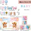 Gender Reveal Balloons - 105pcs Pink Blue Balloon Garland Kit,2 Daddy and Mommy To Be Tinplate Badge Pin,stickers,plates and napkins,4pcs Baby Box With Letters,for Baby Shower Celebration