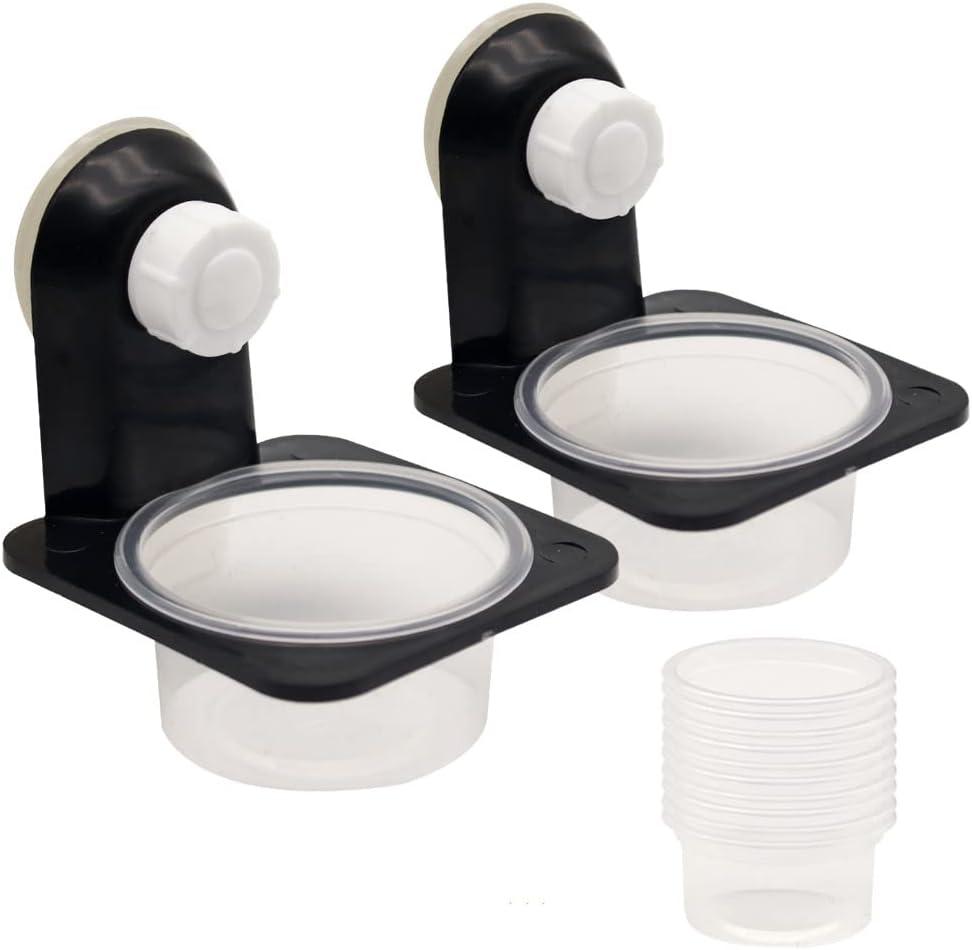 Double Crested Gecko Feeding Ledge with 10 Pcs 0.5oz Bowls, Detachable Suction Cup Reptile Feeding Dish Feeder for Lizard, Tortoise, Spider Gecko