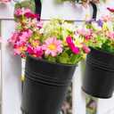 12 Pack Railing Planter for Outdoor Plants - 4 Inch Small Balcony Hanging Flower Pots with Detachable Hooks and Drain Holes Metal Oval Bucket Rail Box Fence Planters for Home Garden Decor, Black