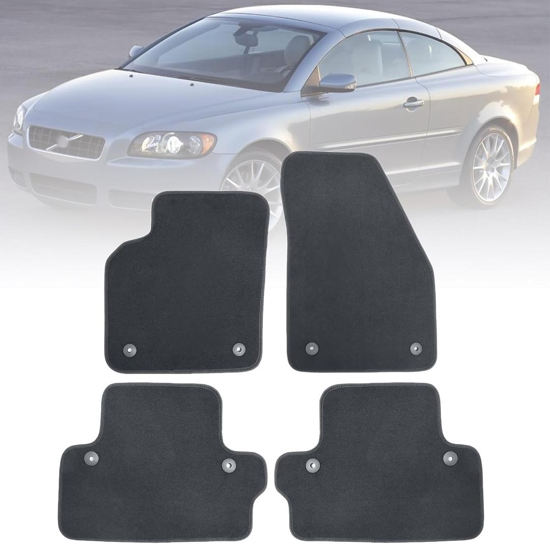 GXARTS Car Waterproof Floor Mats Carpet Full Set Compatible with Volvo C70 2006 2007 2008 2009 2010 2011 2012 2013 | All-Weather Protect, Black Velour Automobile Floor Liner Accessories