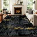 RELEANY Washable Area Rugs 5'x7' Non-Slip Modern Abstract Soft for Living Room Entryway Bedroom Nursery, Print Pattern, Dark Black Gold