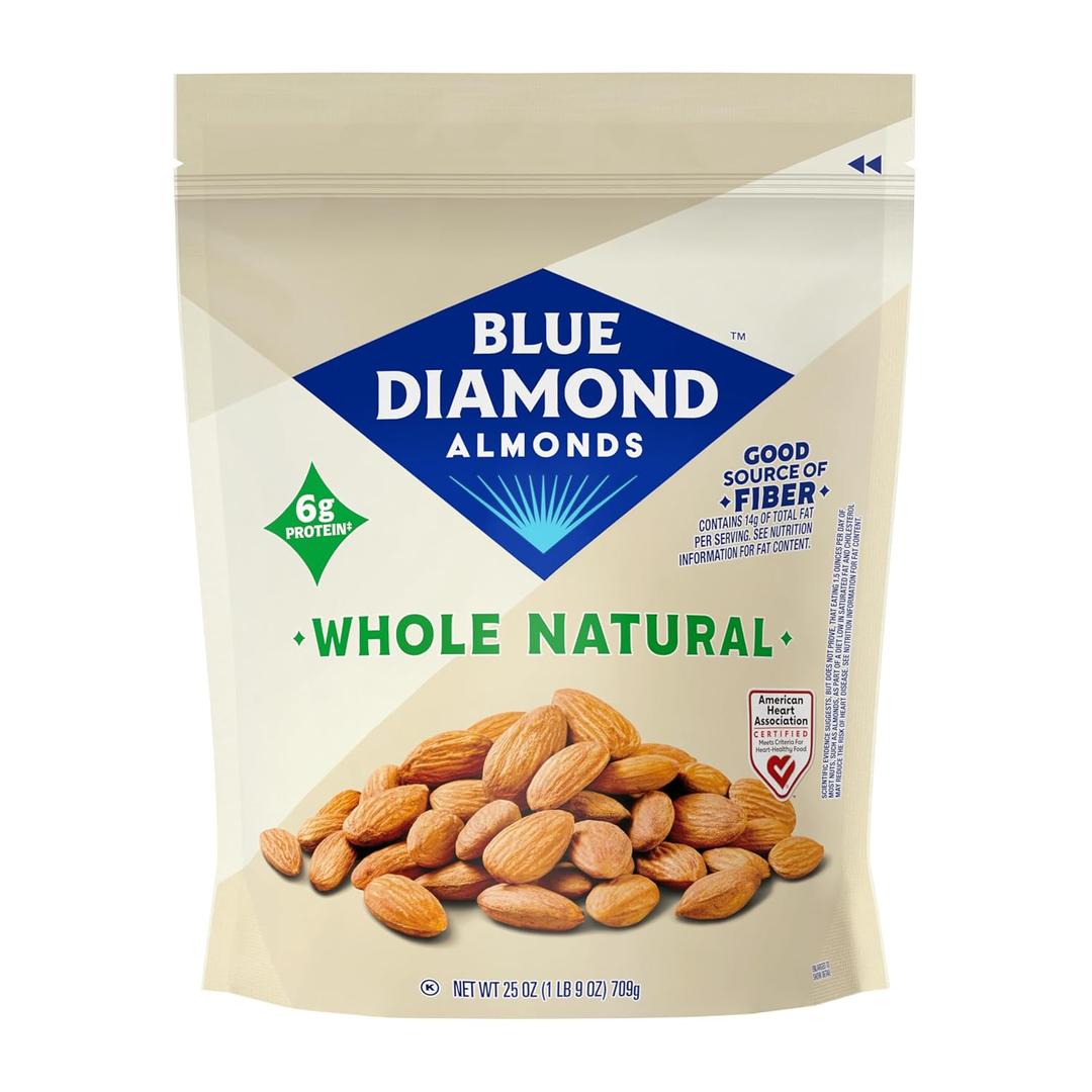 Blue Diamond Almonds Whole Natural Raw Snack Nuts, 25 Oz Resealable Bag (Pack of 1) (EXP 01/18/28)