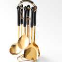 Generic Stainless Steel Kitchen Utensil Set, Spoon, Spatula, Pasta Server, Small Spatula (Black & Gold)