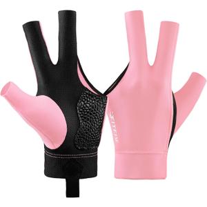 Billiards Glove Professional 3-Finger Pool Glove for Left Hand, Snooker Cue Gloves for Men and Women (Small, Light Pink)