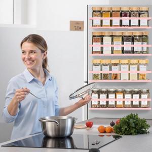 SMRCAD Magnetic Spice Rack for Refrigerator, 4pack Magnetic Shelf for Fridge Space Saving Seasoning Organizer for Any Metal Surface No Drilling Needed(PINK -cut out, 4pack)