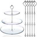 Happy Will 3 Tier Cake Stand Hardware Kits Heavy Duty for Tiered Fruit Cake Plate Stand Stable Handle Fitting Hardware Rod Cupcake Holder Support Silver Crown 4 Sets（Plate not Included）