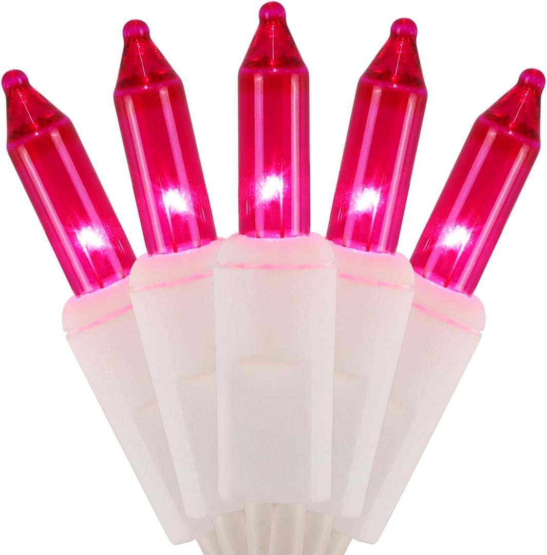 WATERGLIDE 2 Pack Valentine's String Lights, 50 Count 11.5FT White Wire Mini Incandescent Christmas Fairy Light, UL Certified for Patio Wreath Garland Garden Easter Holiday Outdoor Indoor Decor, Pink