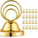 Fulmoon 24 Pcs Mini Table Number Holders Place Card Holders 1.5 Inch Steel Table Sign Stands for Wedding Graduation Reception Restaurant Home Photo Picture Office Memo(Gold)