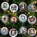 Christmas Animal Ornaments Set, 36 Piece Round Wooden Decorations, 12 Unique Winter Designs, 3.15 Inch, DIY Paintable Back with Hemp Rope for Tree Decor