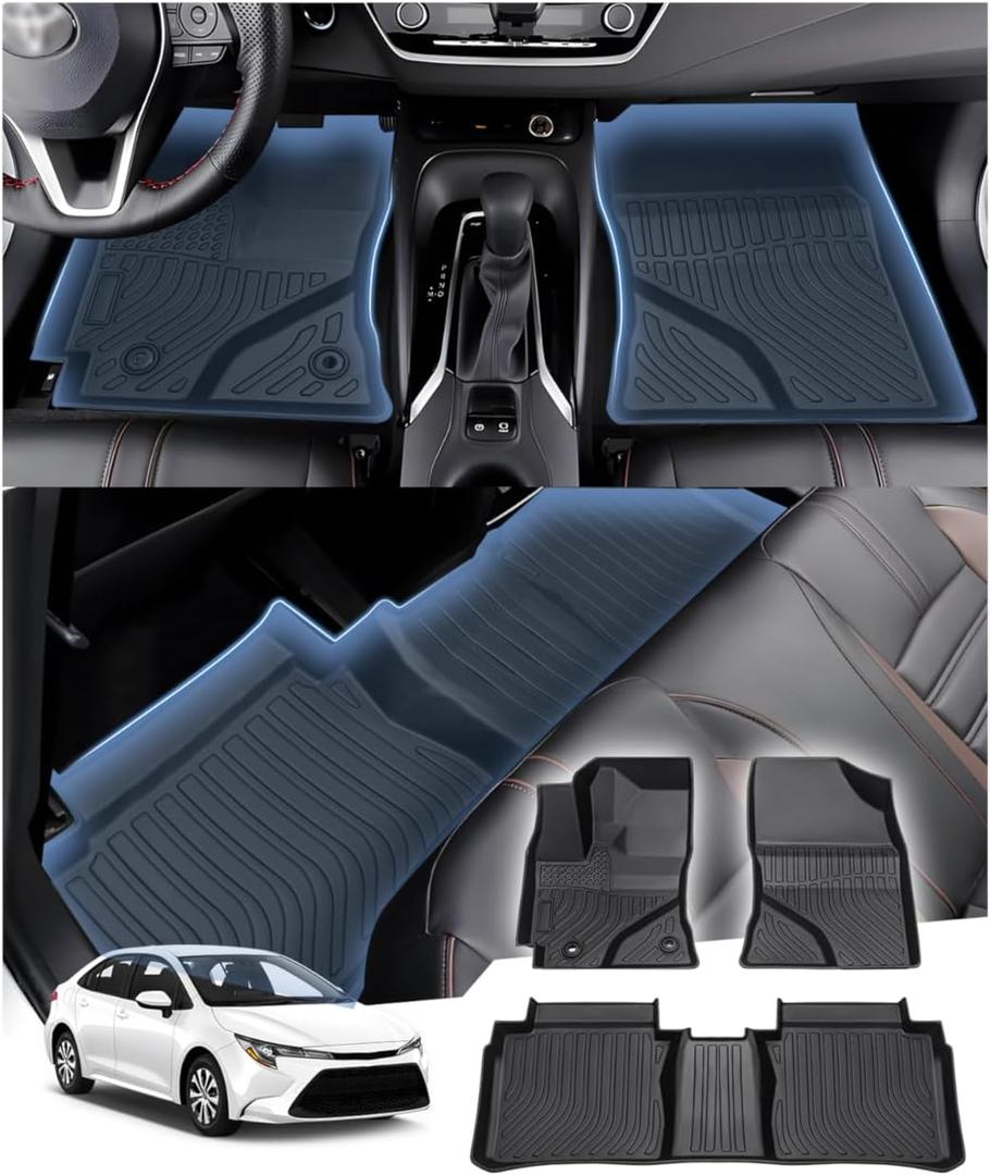Sunsdrew Floor Mats for Toyota Corolla Sedan 2014-2019 (Not for Hatchback), All Weather Car Mats 2 Rows Floor Liners for Corolla Accessories, TPE Rubber Raised Edge
