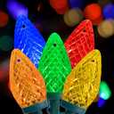 C9 Christmas String Lights Multicolor, 66ft 100 LED Faceted Christmas Lights on Green Wire, Plug-in Large Bulb Strawberry String Lights for House Roof Roofline Christmas Tree Party Outdoor