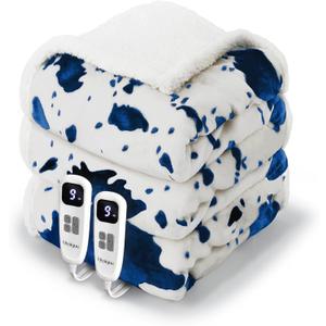 Heated Blanket Queen Blanket - Fast Heating Electric Blanket, Soft Flannel Heated Queen with 4 Time Settings,10 Heating Settings, Warm Gifts for Women & Mom & Grandma(84"x90"Cow Print Blue) (06 - Blue Ombre-white)