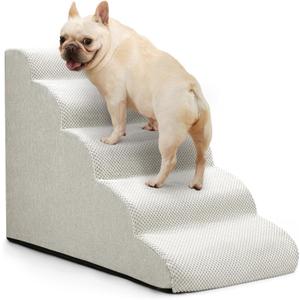 Aodisman Dog Stairs for Bed 22.4H,5-Step Dog Ramp for Small Dogs & Cats,Pet Steps for Dogs to get on High Bed, Indoor Anti-Slip Pet Stairs for Old Cats and Puppy,Light Grey