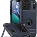 Designed for iPhone 17 Pro Leather Case with Stand, Protection Slim Adjustable Kickstand Phone Cover Compatible with iPhone 17 Pro (Blue)