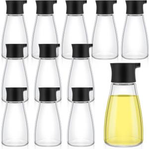 12 Pcs Soy Sauce Dispenser Leakproof Cruet Dispenser Set Small Glass Soy Sauce Bottles Container Oil Dispensing Bottles Seasoning Bottle Vinegar Cruet with Lid for Kitchen Cooking BBQ, Black