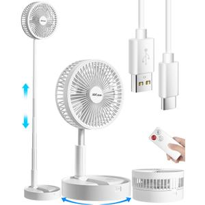 AICase Stand Fan,Folding Portable Telescopic Floor/USB Desk Fan with 7200mAh Rechargeable Battery,4 Speeds Super Quiet Adjustable Height and Head Great for Office Home Outdoor Camping (White)