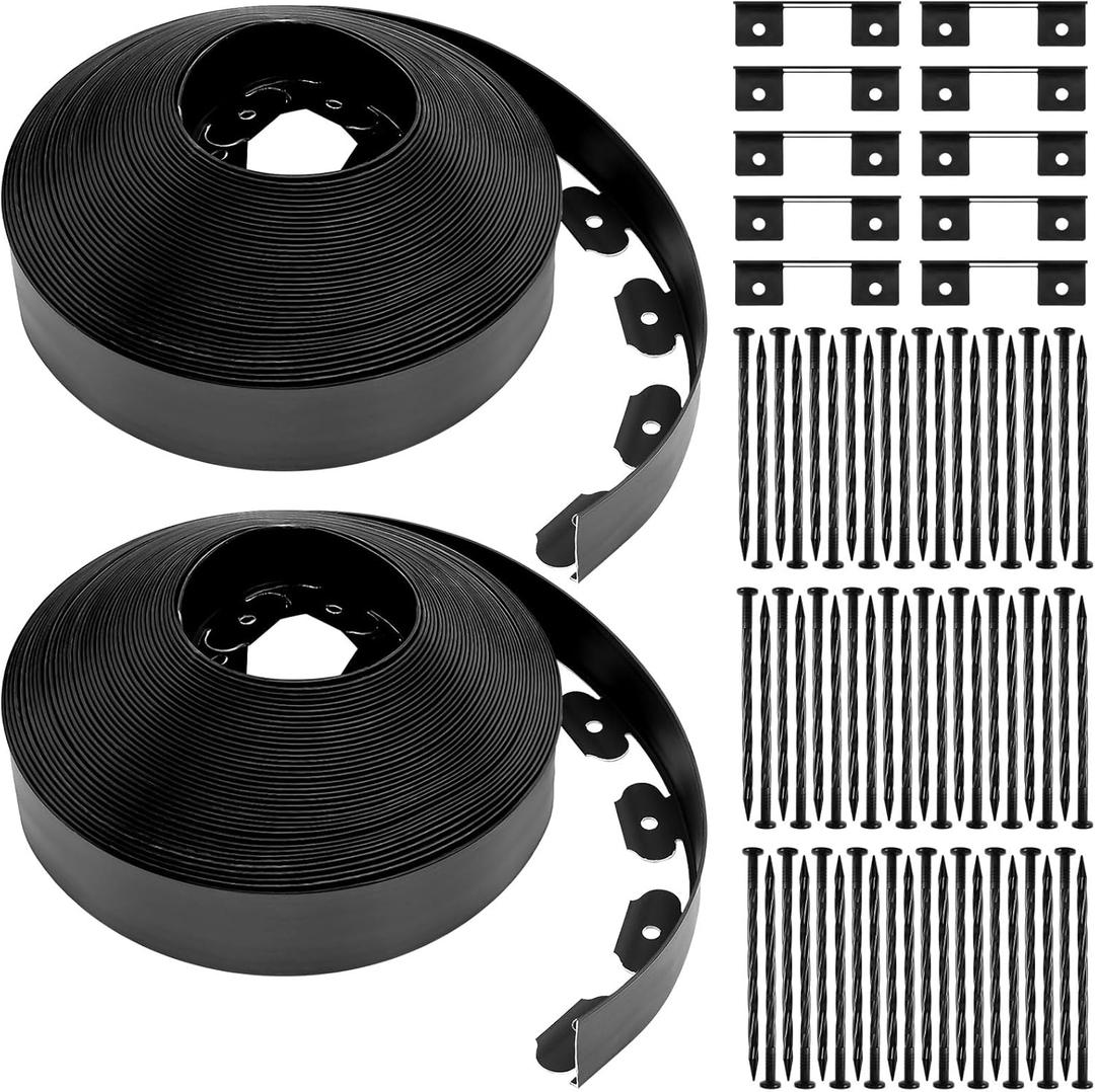 Sasylvia 2.5'' x 200' Landscape Edging Kit Edging Border Coil Include Anchoring Spikes 10 Connectors Plastic Garden Border for Lawn Garden Grass Yard Home(Black) (2.5 Inch)