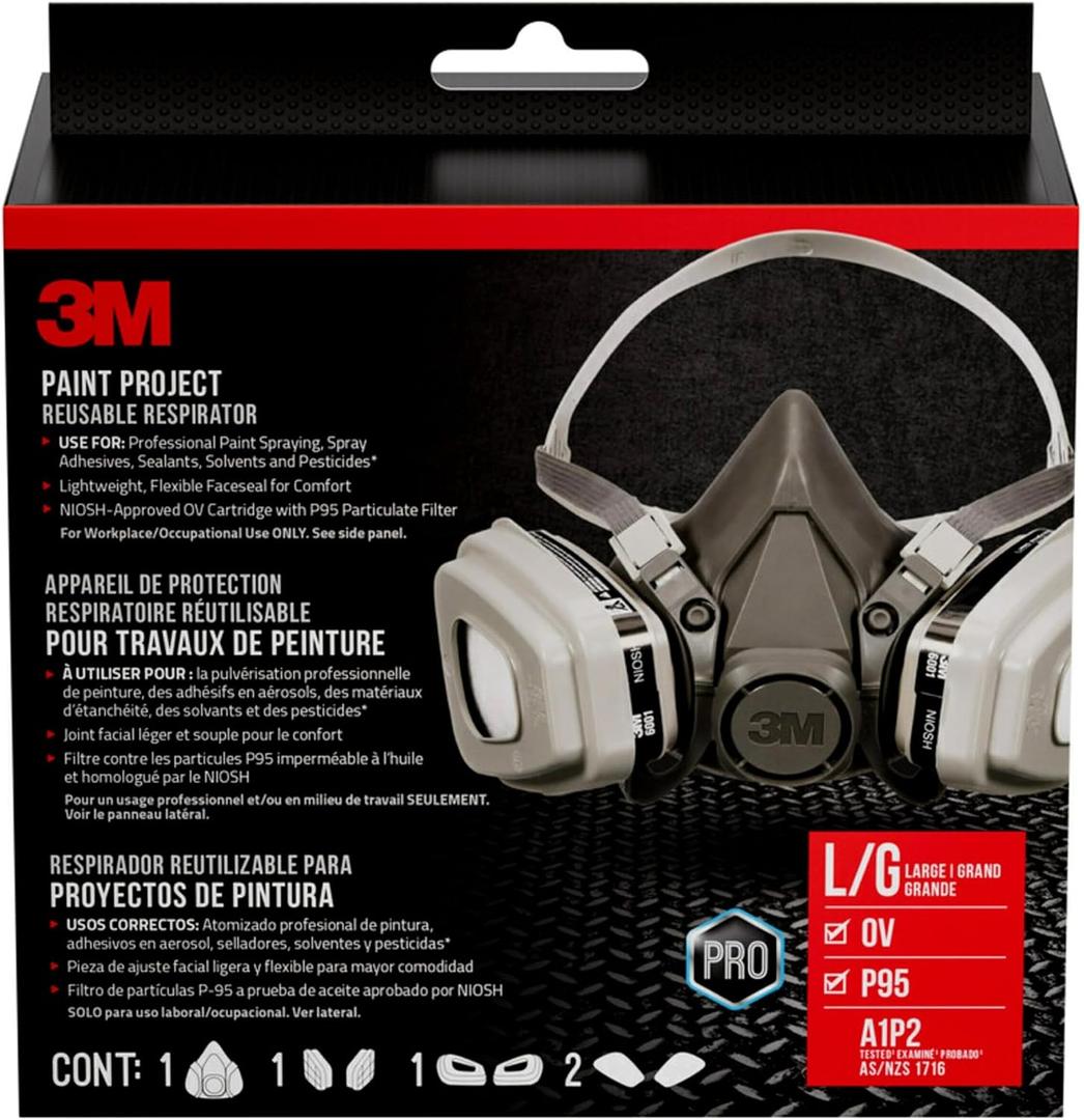 3M P95 / Organic Vapor Paint Project Reusable Respirator 6311, Large Size , NIOSH-APPROVED, Use For Professional Paint Spraying, Lightweight, Flexible, Thermoplastic Faceseal For Comfort (6311P1-DC)