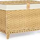 Honjourai Wicker Storage Basket with Lid,Rattan Shelf Basket with Removable Liner Bag,200L Storage Bin,Storage Trunk with Heightened Feet,Storage Container for Wardrobe,Home Organizer