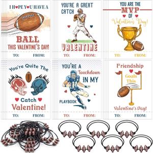 36 Set Football Valentine's Gift Cards and Bracelet for Kids Classroom Valentine's Day Exchange Gift Adjustable Sports Bracelet for Boys Girls Party Favor Prizes Supplies