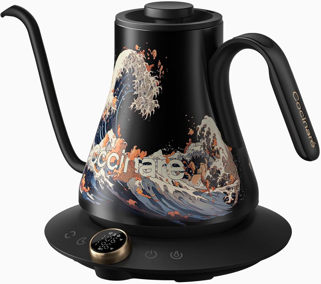Cocinare FLOW M9 Electric Gooseneck Kettle, 1 Temperature Control for Pour-over Coffee & Tea, Stainless Steel Interior, Quick Heating for Boiling Water (Wave)
