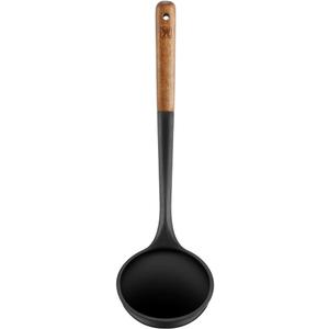 Cooking Ladle: Silicone Kitchen Utensil with Long Wooden Handles, Heat Resistant Cookware, Protects Surfaces with Gentle Head Design, Portion Batter, Professional Chef Wok Soup Ladle