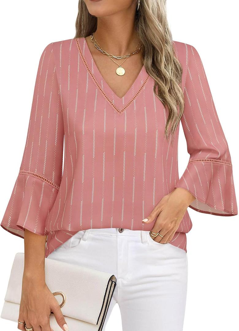 Timeson Women's Business Casual Tops 3/4 Sleeve Dressy Blouses Office Work Shirts (XL)