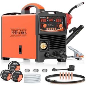 FEIFANKE 250A MIG Welder 110V/220V, 8 in 1 Synergic Control Gas MIG/Gasless Flux Core MIG/Single Pulse MIG/Lift TIG/Stick/2T 4T Spot/Aluminum Welding Machine with Solid Core Flux Core Aluminum Wire