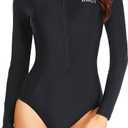 Daci Women Long Sleeve Rash Guard One Piece Zipper Swimsuit Surfing Bathing Suit UPF 50 (Small, Black 1)
