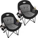 Coldbee 2PCS Oversized Camping Chairs for Adults - Heavy Duty Padded Folding Lawn Chairs with Cup Holders & Cooler Bag, Comfy Outdoor Chair for Picnic, Beach, Fishing (Black)