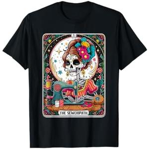 The Sew-ciopath Funny Tarot Card Sewing Skeleton Womens T-Shirt, L