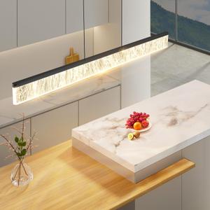 Black Chandeliers 39.4In Linear Pendant Lights Kitchen Island LED Dimmable Modern Chandeliers for Dining Room Light Fixture Living Room