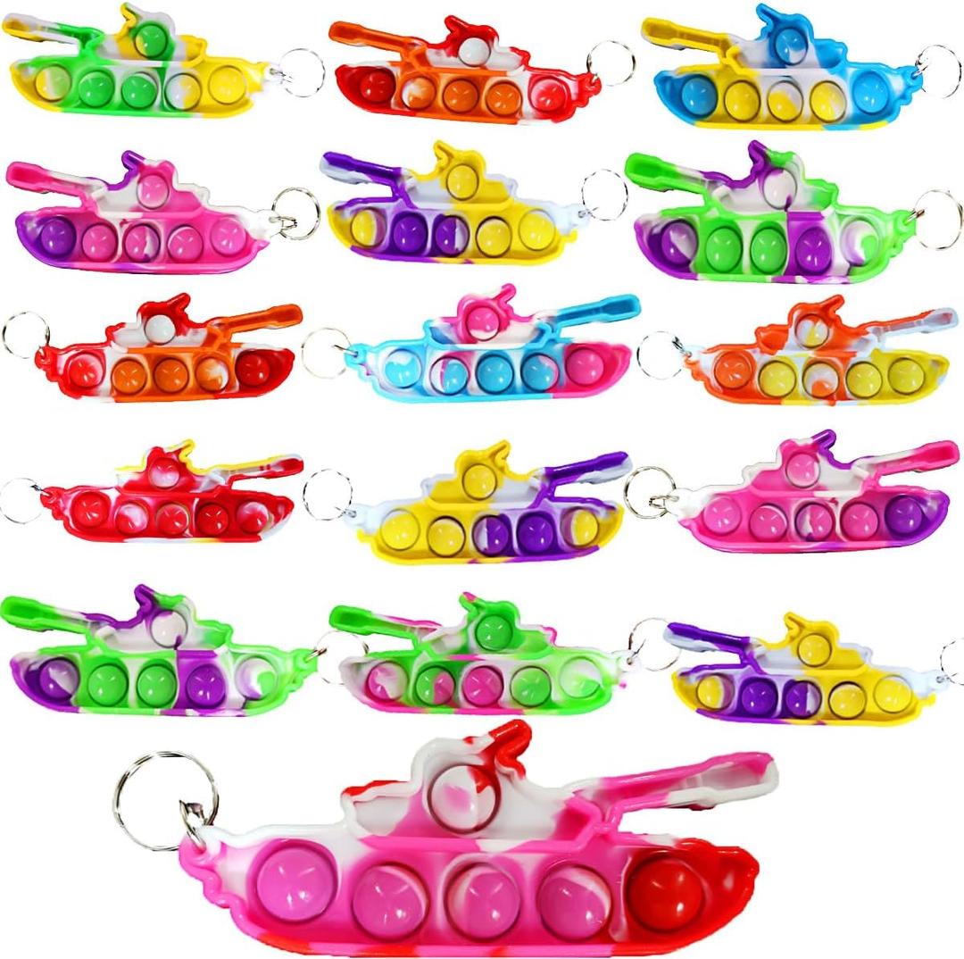 30 pcs Tank Pop Keychain Silicone Stress Relief Kids Party Favor