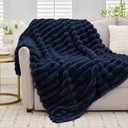 Cozy Soft Faux Fur Throw Blanket, Warm Thick Fluffy Blanket - 800GSM, Fuzzy & Plush Striped Fur Throw for Couch & Bed Home Decor, 50"x60", Navy Blue