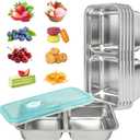 6 PCS Stainless Steel Snack Containers, Double Compartment Bento Box (30oz) with Leakproof Lids, Food Lunch Storage Box Dishwasher Safe & Reusable for Lunch Prep, Travel, Outdoor Camping
