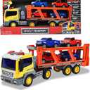 Sunny Days Entertainment Maxx Action 17 Vehicle Transport with 4 Diecast Trucks  Bright Lights and Car Sounds | Friction Powered Trailer | 6 Piece Toy Playset for Kids