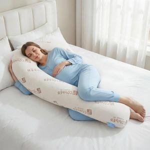 SCHNAUZER HOME Body Pillow for Adults - Soft Long Bed Pillows - Shredded Memory Foam & Removable Washable Cover - Swan Shaped Pregnancy Side Sleeper Pillow 49 Inch, Copper, Extra Pillowcase