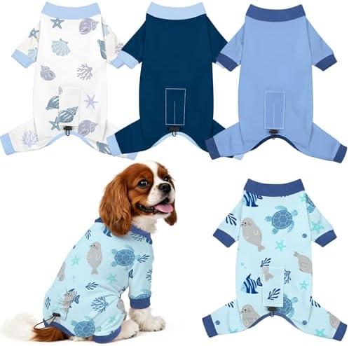3 Pack Dog Pajamas Pet Costumes Dog Jammies One-Piece Sweatshirt Adjustable Breathable Stretchy Clothes for Puppy Small Medium Large Dogs Girls Boys,L