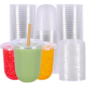 17 oz Disposable Clear Plastic Cups With Flat Lids Perfect for Cold Drinks Coffee Smoothie Dessert Cups 50 Pack (EXP 12/31/56)