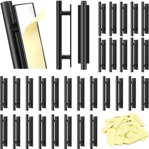 Self-Stick Push Pull Helper, 30 Pack Stick Drawer Pulls Stick on Handle ABS Plastic Adhesive Door Handles Pulls Peel and Stick Cabinet Handles for Kitchen Cabinet Sliding Door Furniture(Black)