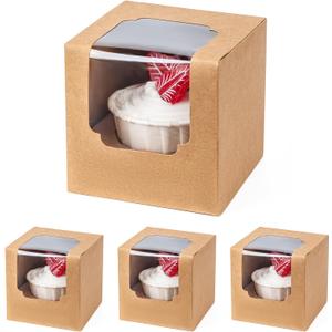 BOOMIBOO 25 Pack Individual Cupcake Containers, Cupcake Boxes with Window, Food Grade Cupcake Holders with Inserts, Stackable Deep Cupcake Carrier Easy Transport and Presentation (Brown) BOOMIBOO 25 Pack Individual Cupcake Containers, Cupcake Boxes with Window, Food Grade Cupcake Holders with Inserts, Stackable Deep Cupcake Carrier Easy Transport and Presentation (Brown)